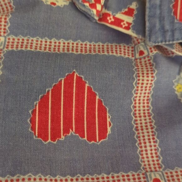 Vintage Victoria Jones blue patchwork heart‎ print shirt - Picture 6 of 8